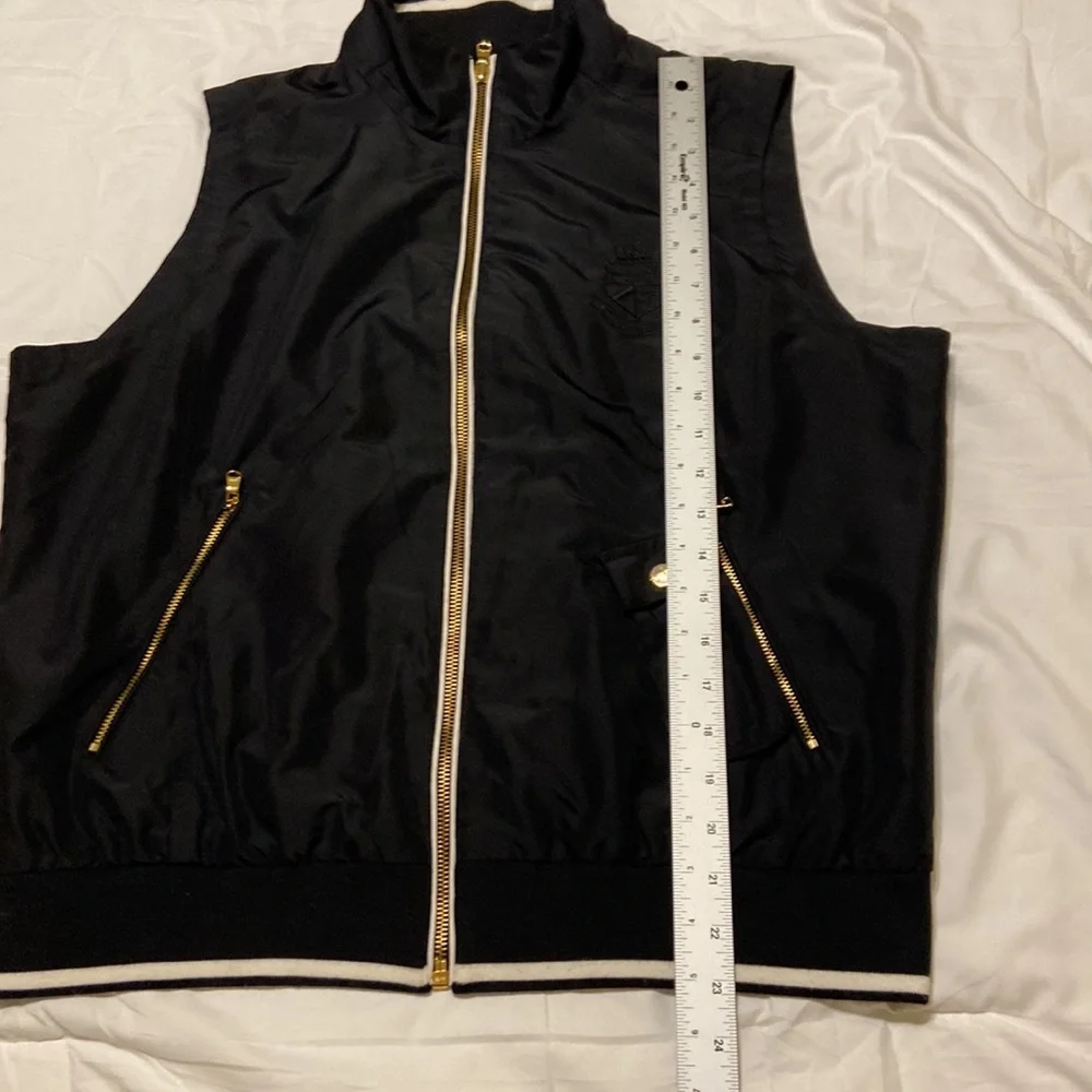Lauren Ralph Lauren Black Utility Vest Gold Zip Logo Minimal Chic XL Lightweight - Picture 8 of 15